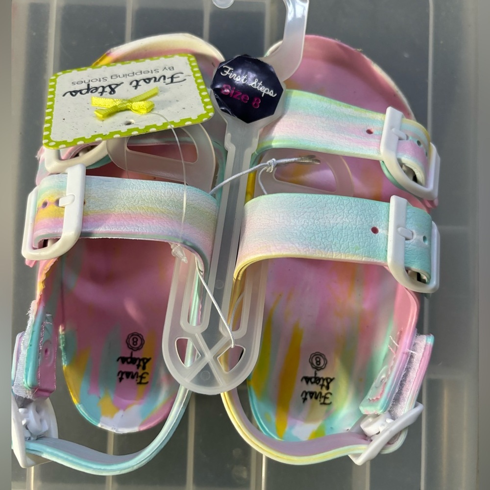 Girls pink multicolored sandals available in size 8 and 10